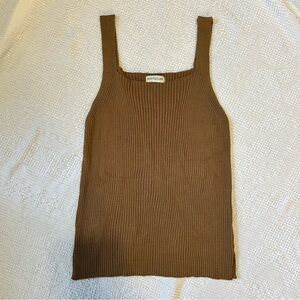 Ann Taylor Brown Ribbed Square-Neck Knit Tank Top